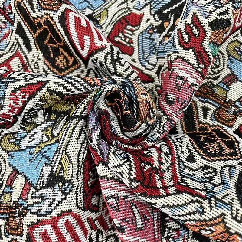 Yarn dyed clothing fabrics supplier custom cartoon tapestry fabric woven gobelin fabric for shorts
