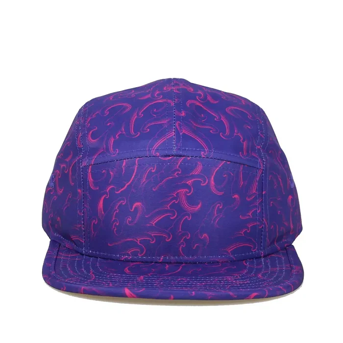 Low Minimum Wholesale Custom Design Your Own All Over Print Pattern Mens 5 Panel Camper Hats Caps