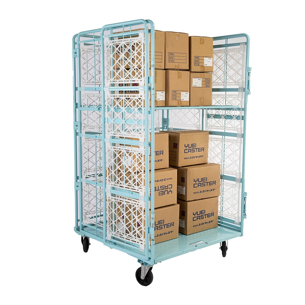 Customized 4 sided A frame nesting full security metal steel wire foldable warehouse rolling cage