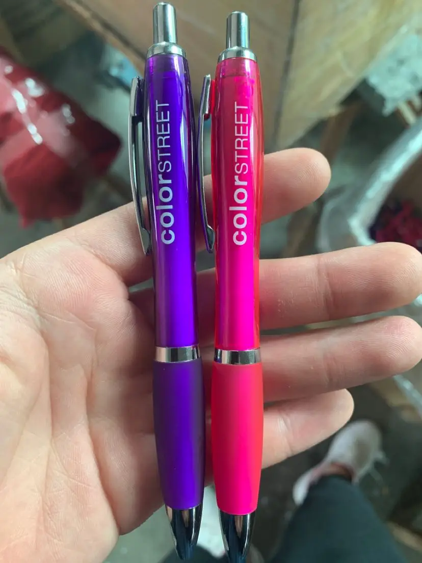 Wholesale hot popular transparent click retractable advertising calabash curve shape soft grip ball pen with customized logo