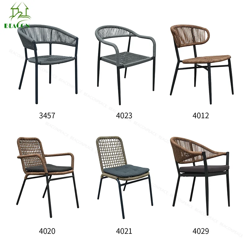 Wholesale Boho Outdoor Dinning Chair Modern Luxury PE Ratan Wicker Furniture Metal Stack Peacock Garden Rattan Dining Chair