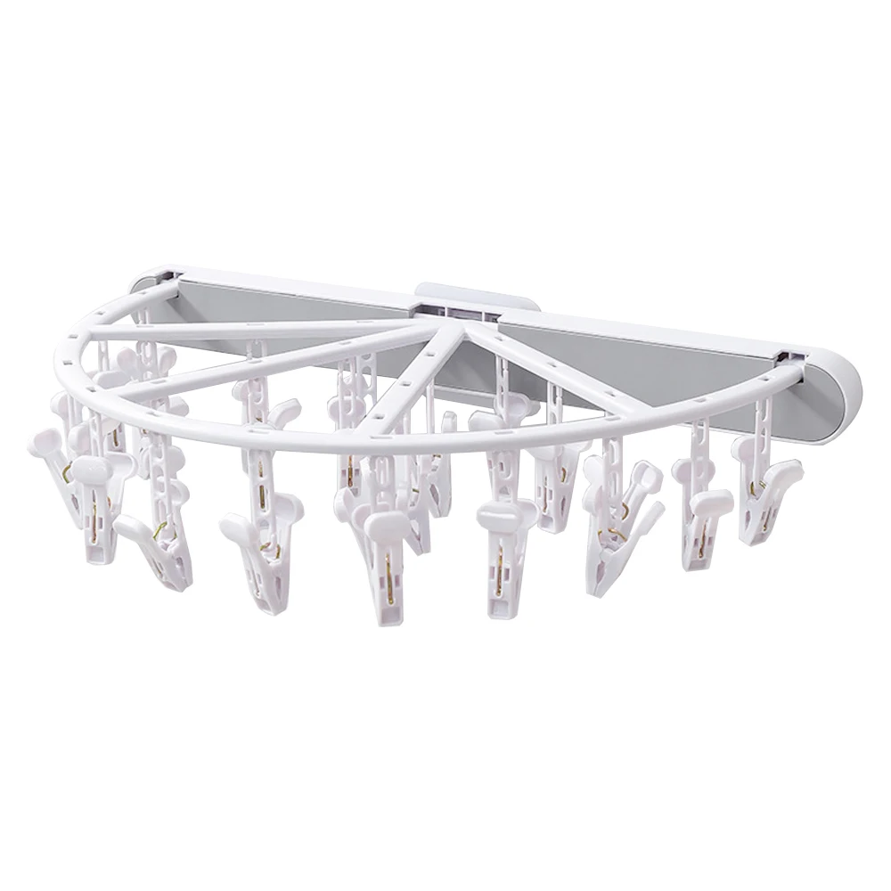 Wall Mounted Collapsible 24 Clips Semi Circular Stackable Sock Hanger Underwear Drying Hook