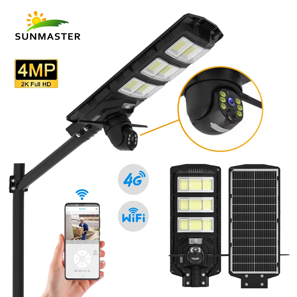 Street Lights Solar Panels Lamparas Solares Con Camara Seguridad With Cctv Wifi Camera 4G solar panel with luminaire and camera