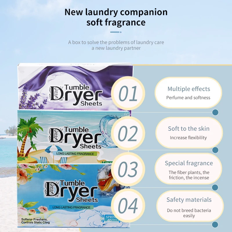 Factory Price 40 Sheets Fabric Softener Dryer Sheets For Tumble Dryer