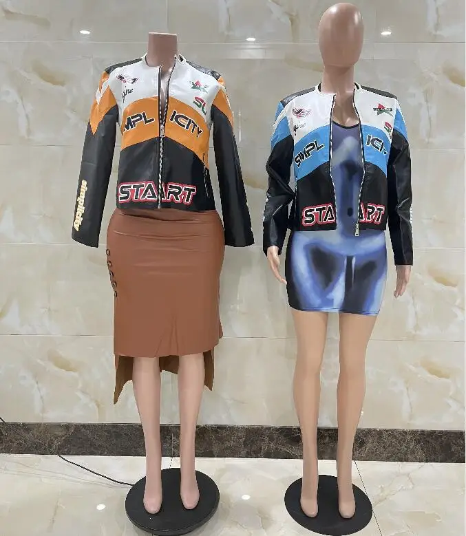 K210-new trendy fall fashion 2023 spring biker jacket leather for women motorcycle jacket