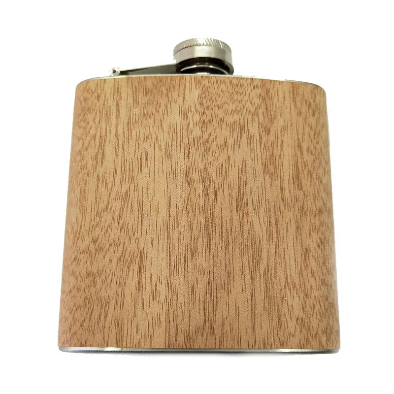 
Stocked wholesale 6oz stainless steel wooden hip flask 