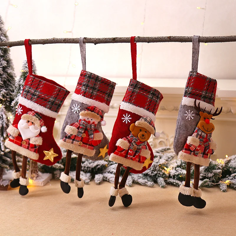 Christmas Stockings Santa Claus Sock Gift Kids Xmas Noel Decoration for Home Christmas Tree Ornaments Cartoon Printing