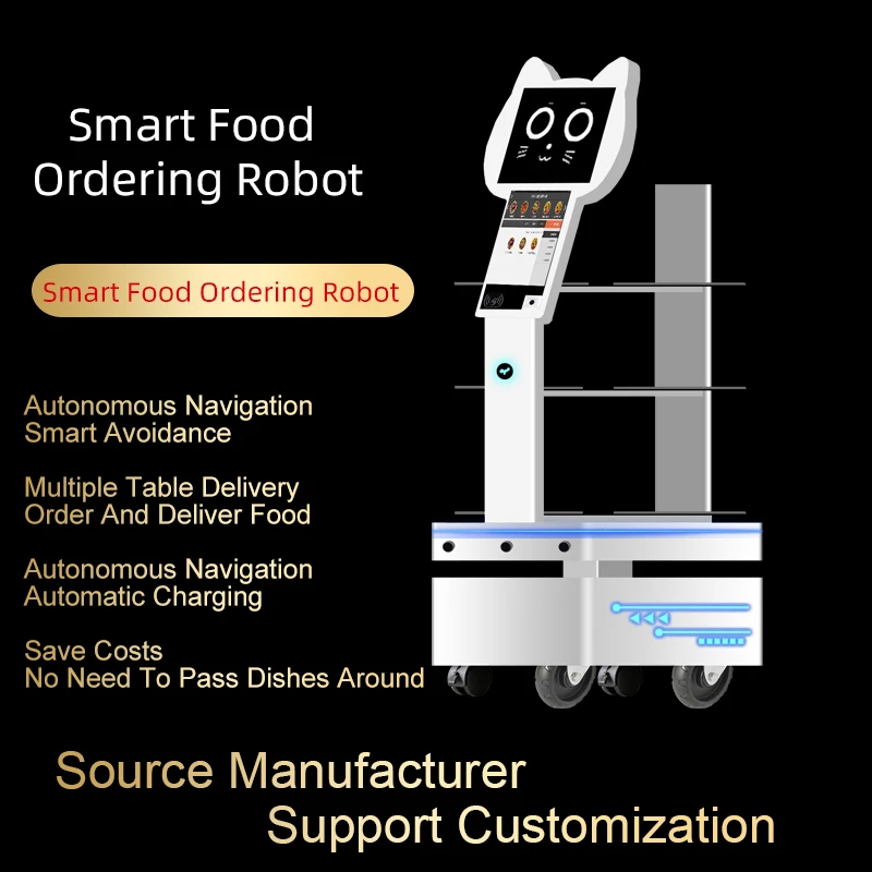 Whole Sale Custom Meal Service Delivery Robot Outdoor Food Deluvery with Screen Waiter Robot for Restaurant Ordering