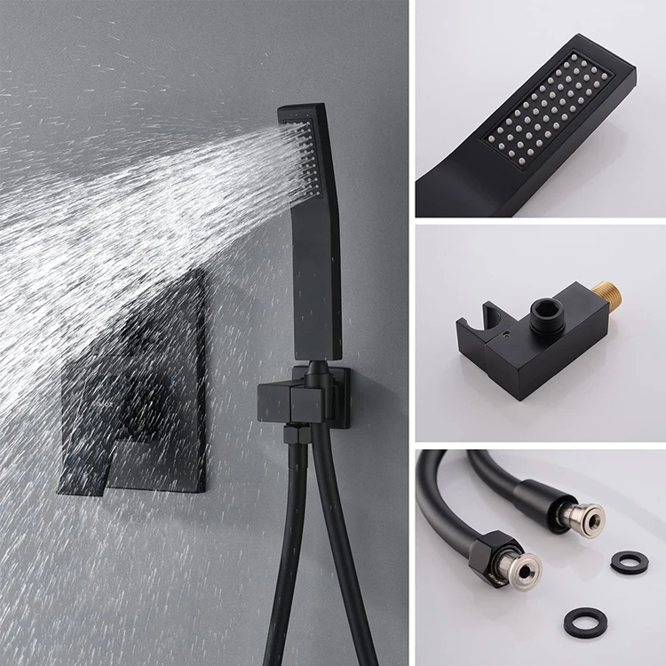 SANIPRO Wholesale Matte Black Stainless Steel Top Shower Head Faucet System Bathroom In-wall Mounted Rain Mixer Shower Set