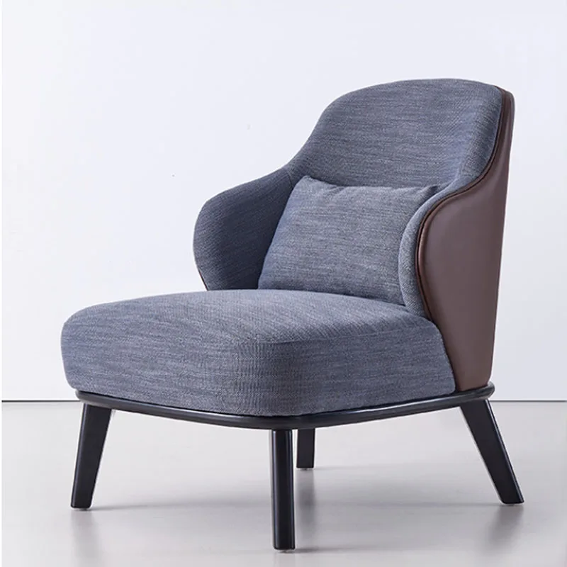 Solid Wood Frame Modern Sofa Chair Living Room Grey Fabric Covers Leslie Armchair