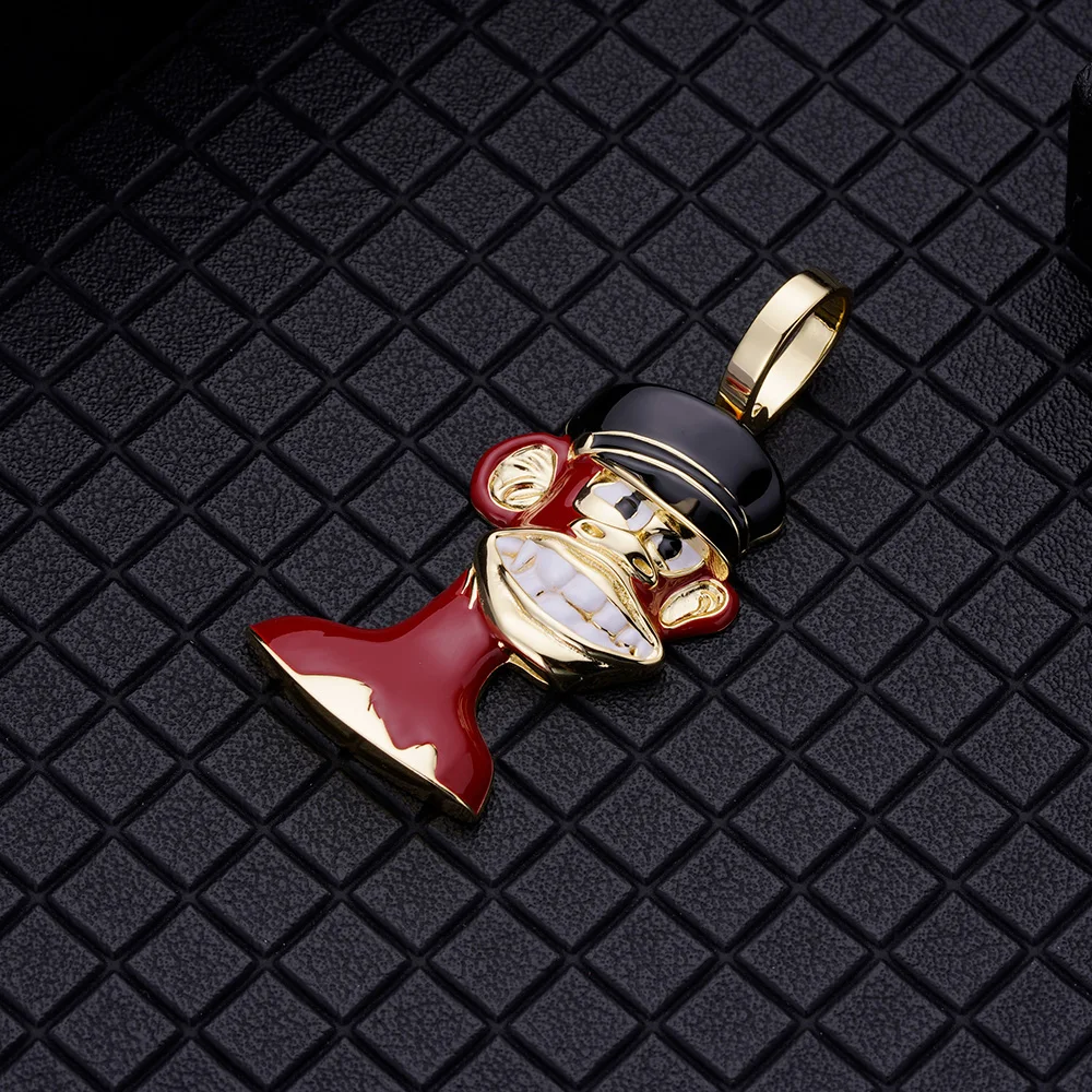 Creative Design Red Black White Zircon Enamel Smile Monkey Animal Different Style Trend Hallow Cage NFT Silver Pendant for men