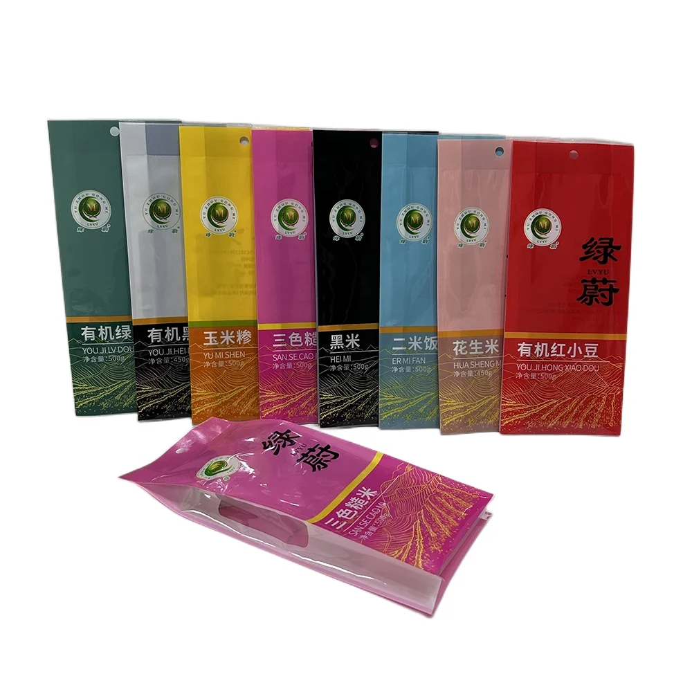 Custom Logo Printed Thailand Basmati Side Gusset Vacuum Pa Pe Bag with Window Plastic Rice Packaging Bags 1kg 2.5kg 5kg