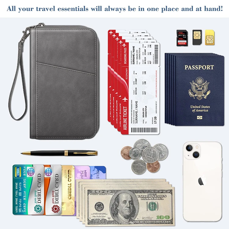 QQgift Custom Logo Family Passport Holder Wallet RFID Blocking Travel Document Organizer passport Bags Credit Cards wallet