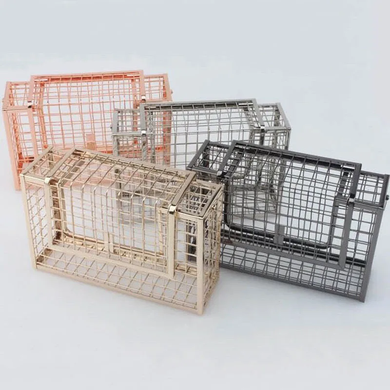  Hardware Rectangular Metal Cage Shoulder Bag Crossbody Bags Wedding Party Geometric Beach Hollow Handbag