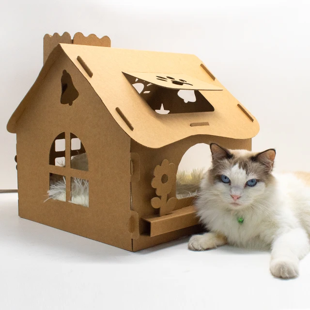 2022 New Design Cardboard Coloring House DIY Corrugated Cardboard Play Cat House