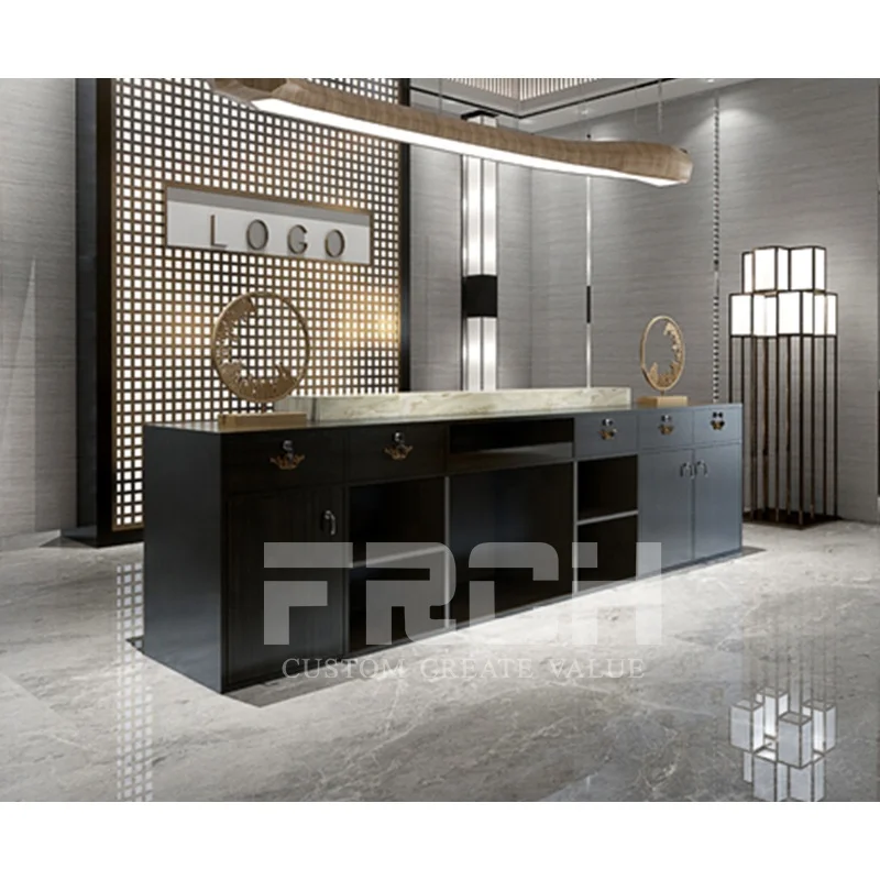 Factory Direct Sale Modern Reception Table Black Marble Look Counter Salon Front Desk Reception