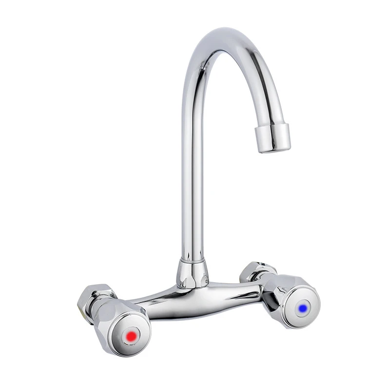 KWM405-Tengbo brass double handle wall mount kitchen faucet mixer