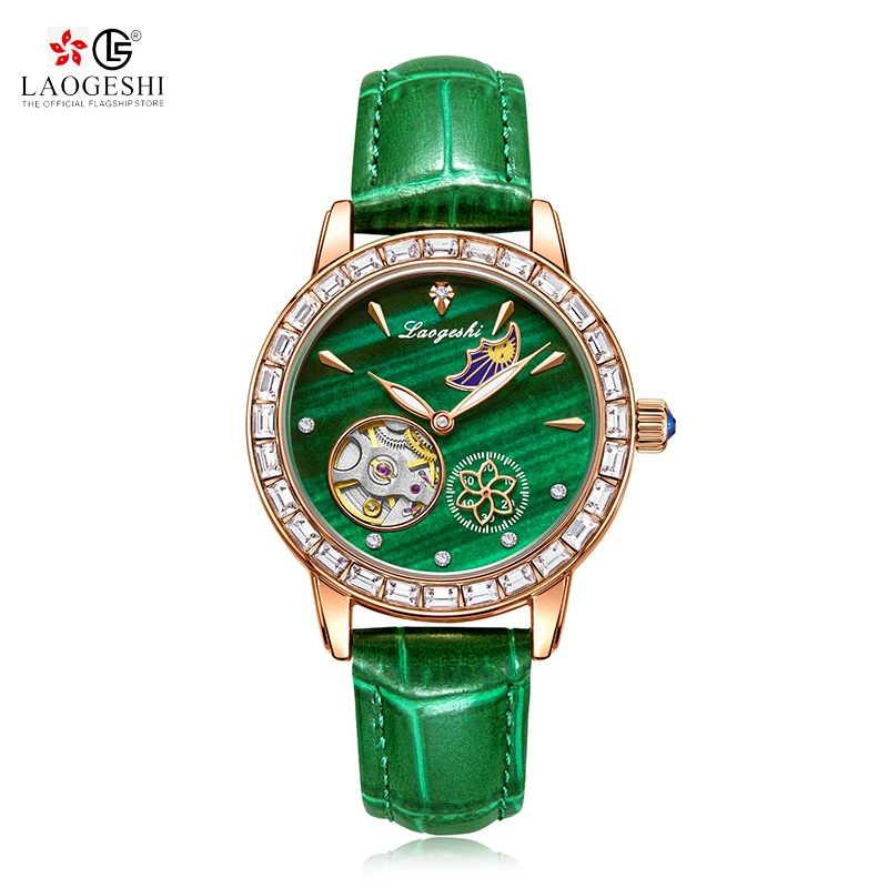 New Brand LAOGESHI 1009 Ladies Automatic Watches Buy Online Rose Gold Wristwatches Leather Strap Waterproof Women Watches Luxury