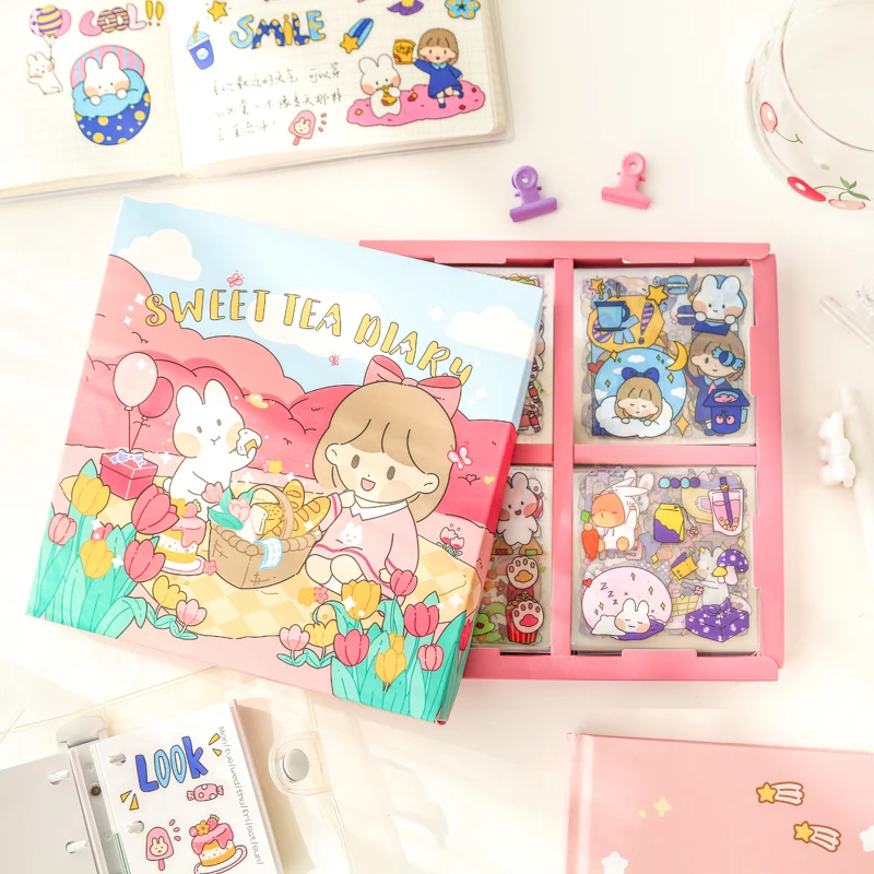 100Pcs Diary Sticker Scrapbooking Sweet Tea Diary  Planner Japanese Junk Journal Kawaii Decorative Stationery Craft Sticker