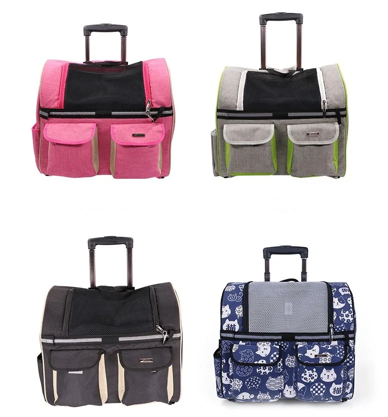 wholesale stock cheap Pet trolley  stroller dog cat trolley bag carrier with wheels backpack for dogs and cats