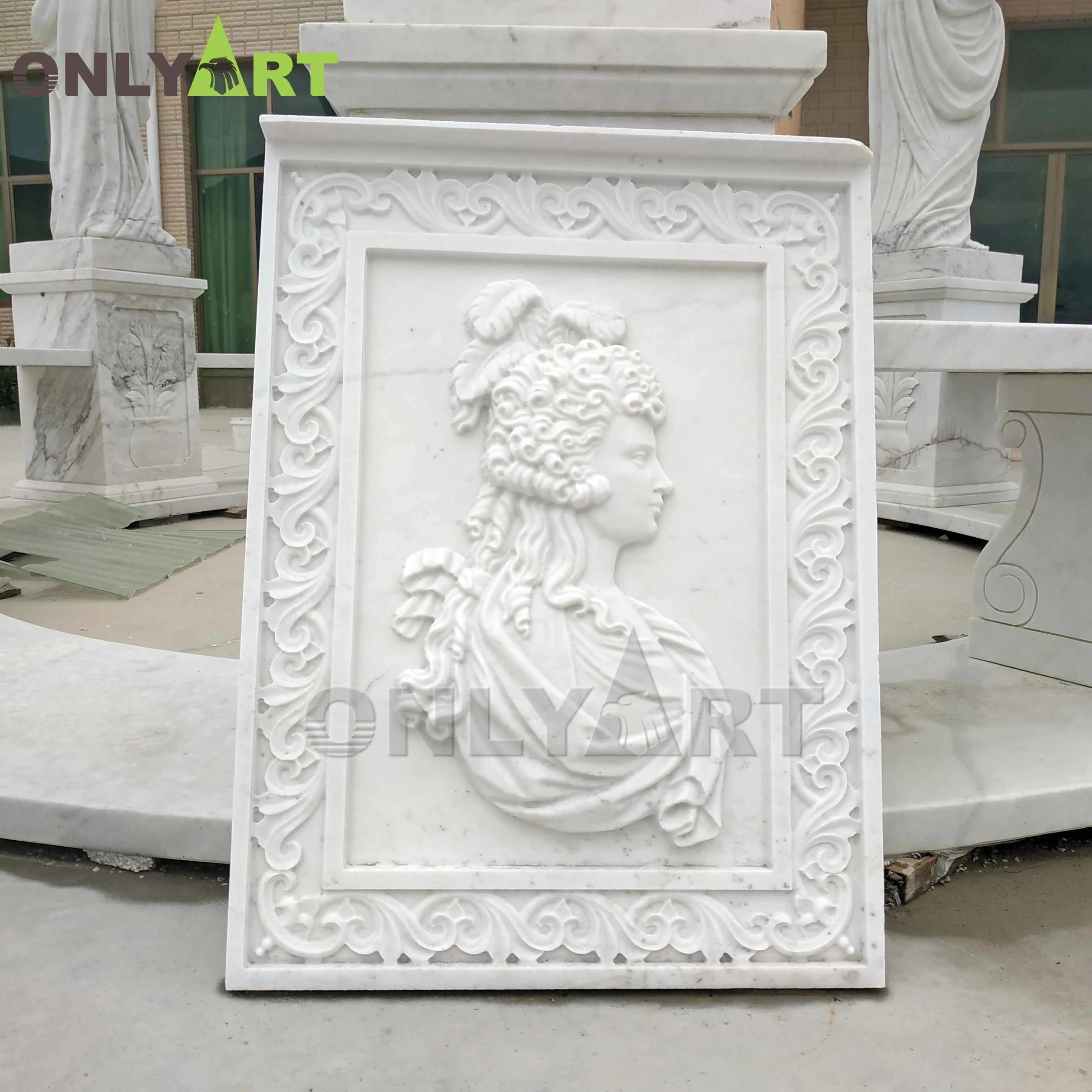 High quality custom design hand carved decoration white stone wall man relief sculpture