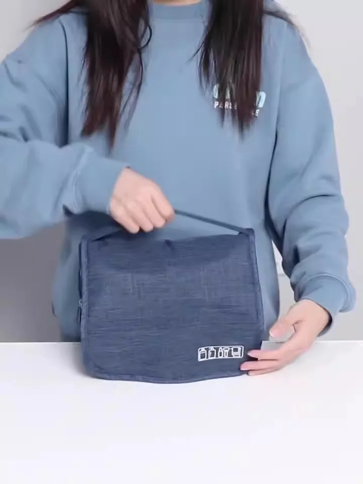 Makeup Bag Logo Custom Organizer Foldable Cosmetic Wash Kit Travel Toiletry Bag Hanging Roll-up