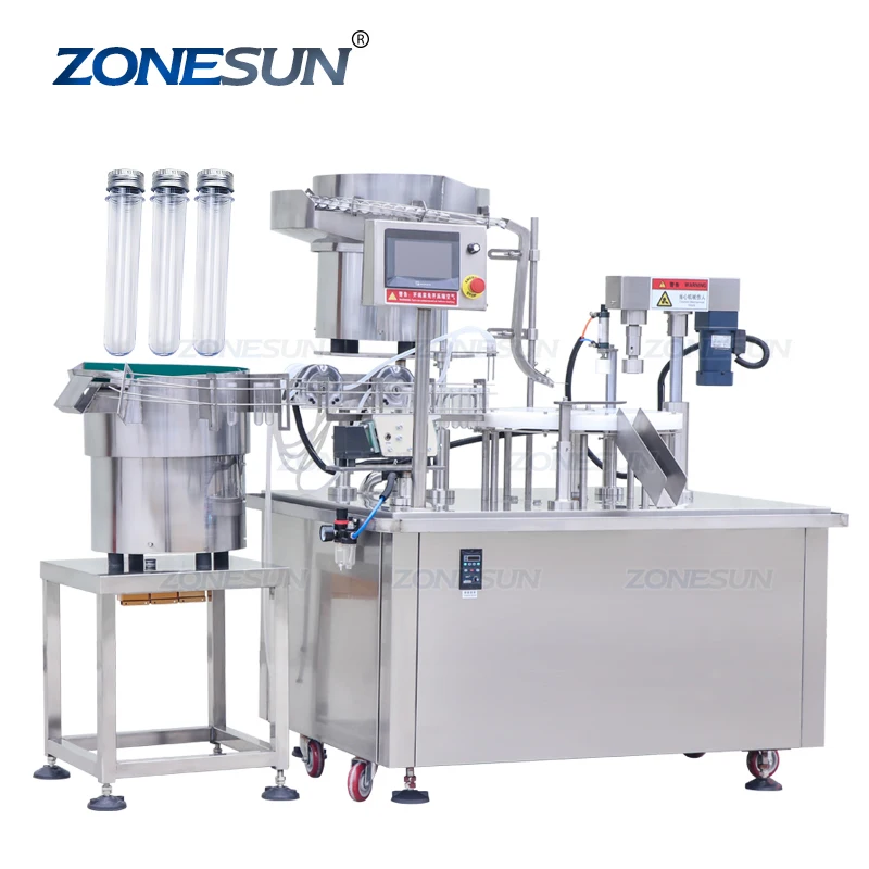 ZONESUN ZS-AFC10 Double Head Peristaltic Pump Clear Plastic Reagent Test Tube Filling And Capping Machine