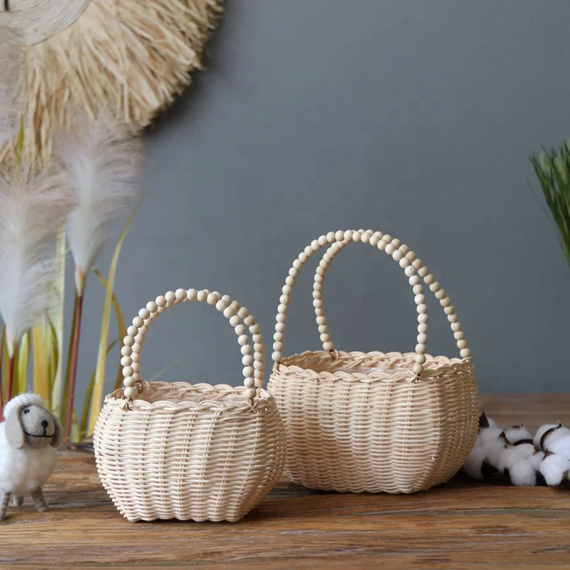 Wicker Wholesale Vintage Vietnam Handwoven Round Laundry Baskets Set Woven Rattan Storage Basket With Handle