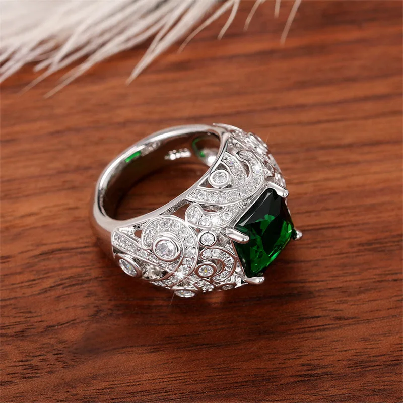 Copper Gold Plated ring Premium Emerald artificial square gemstone sparkly engagement ring super flash