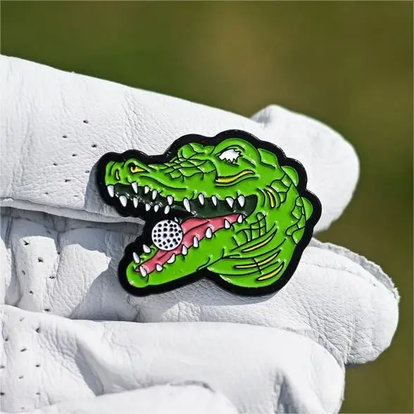 Custom high quality OEM ODM enamel crocodile alligator metal badge golf club gift souvenir Hat Clip Pins Golf Ball Marker