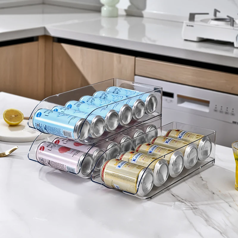 Kitchen Beverage Storage Rack Transparent Canned Fruit Dispenser Refrigerator Water Bottle Wine Bottle Storage Organizer
