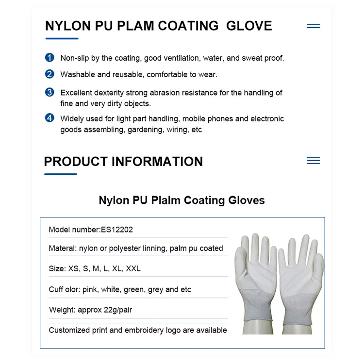Black Nylon PU Lightweight Gloves ESD Anti Static Black PU Coated Safety PU Work Gloves with 13 gauge polyester knitted
