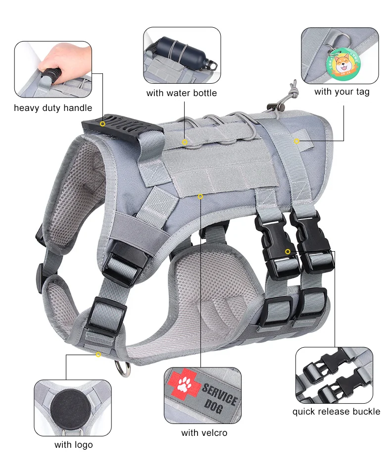 2024 Dog Training Harness No Pull Tactical Various Accessories Pet Molle Harness Vest Padded with Bag for Outdoor