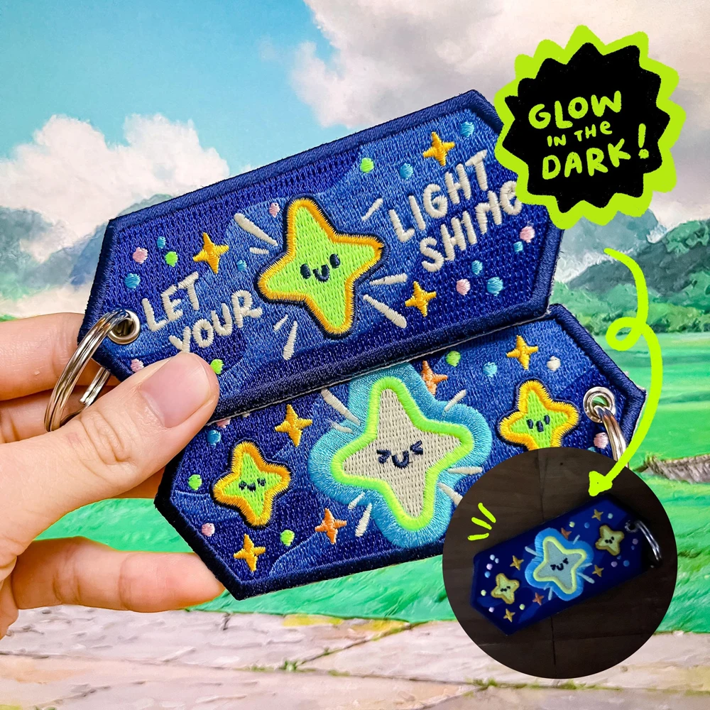Custom Keytags Zipper Bag Pull Charms Pendants Luggage Embroidery Key Chain Glow In The Dark Patch Embroidered Keychain Tag