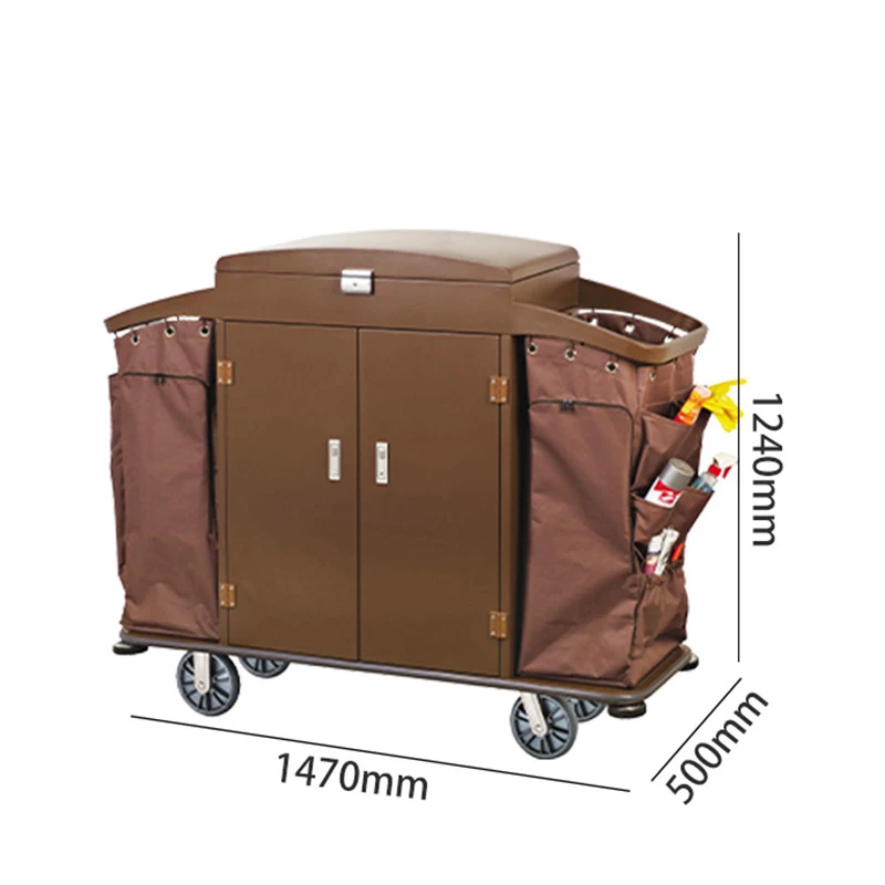 Hotel Room Cleaning Equipment Housekeeping Service Trolley Cart with 2 Bags