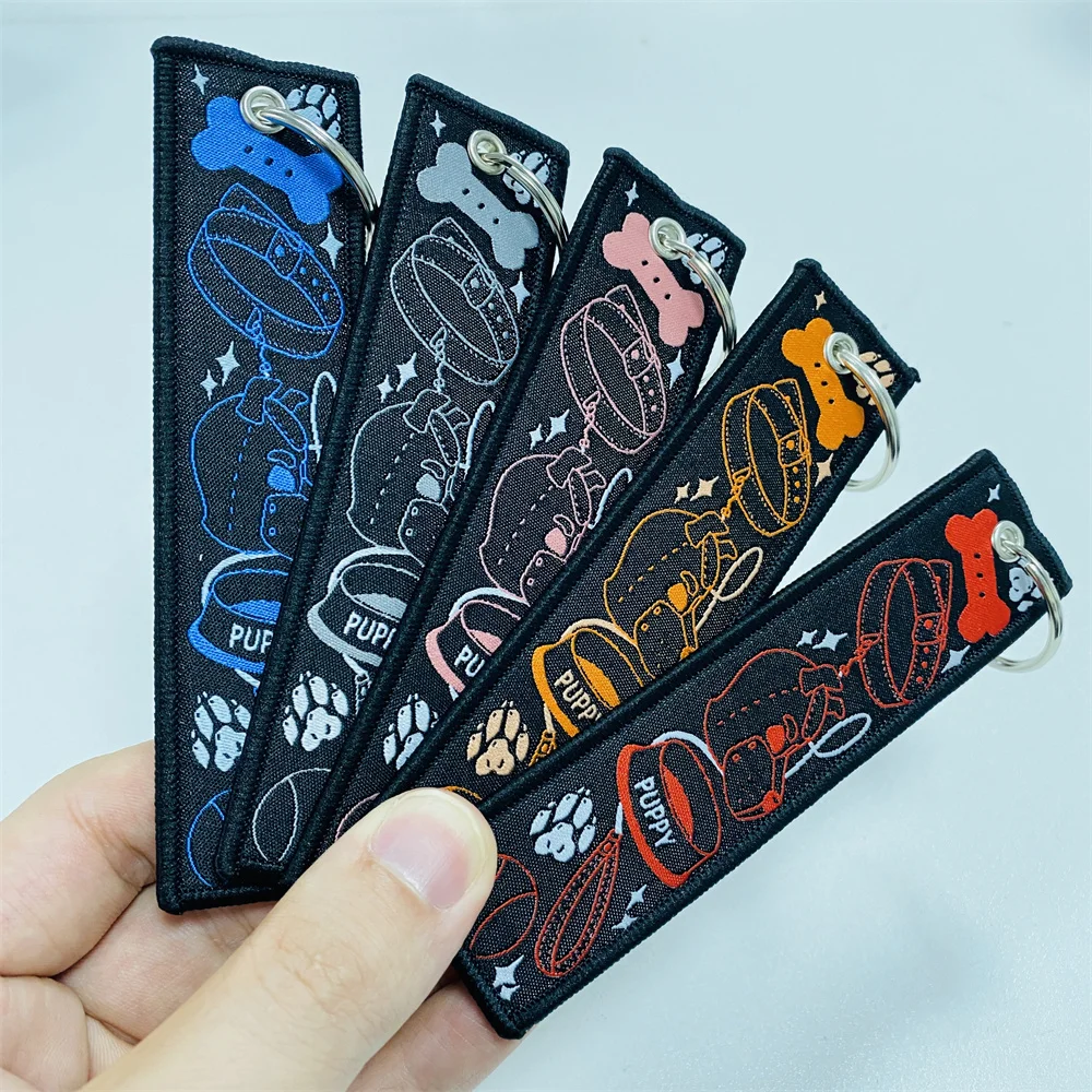 Customize Personal Logo Woven embroidered Key Chain Fabric Key Tag With Own Design Woven Embroidery Keychains