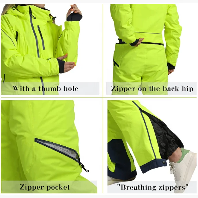 One Pieces  Windproof Ski Wear Suit Waterproof Hooded Snowboard Jumpsuit For Snow Sports