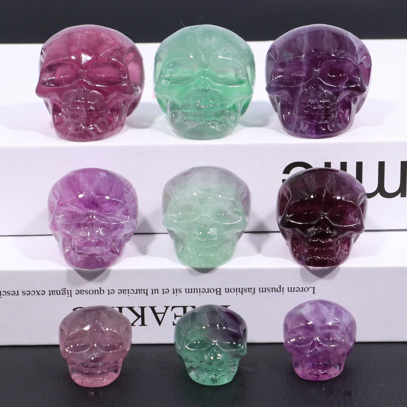 1pc natural hand carved skull Fashion fluorite crystal skull for home decoration Halloween gift office collection