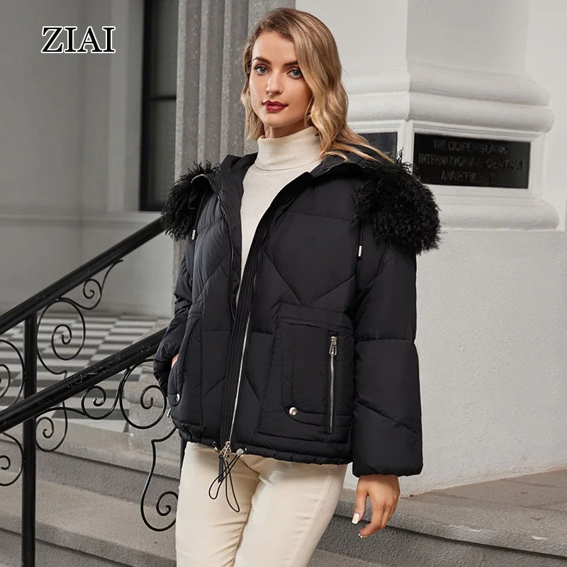Wholesale Oversize Black Short Puffer Coat with Big Fur Hood Zippered Puffer Jacket Coat Short Puffer Coat
