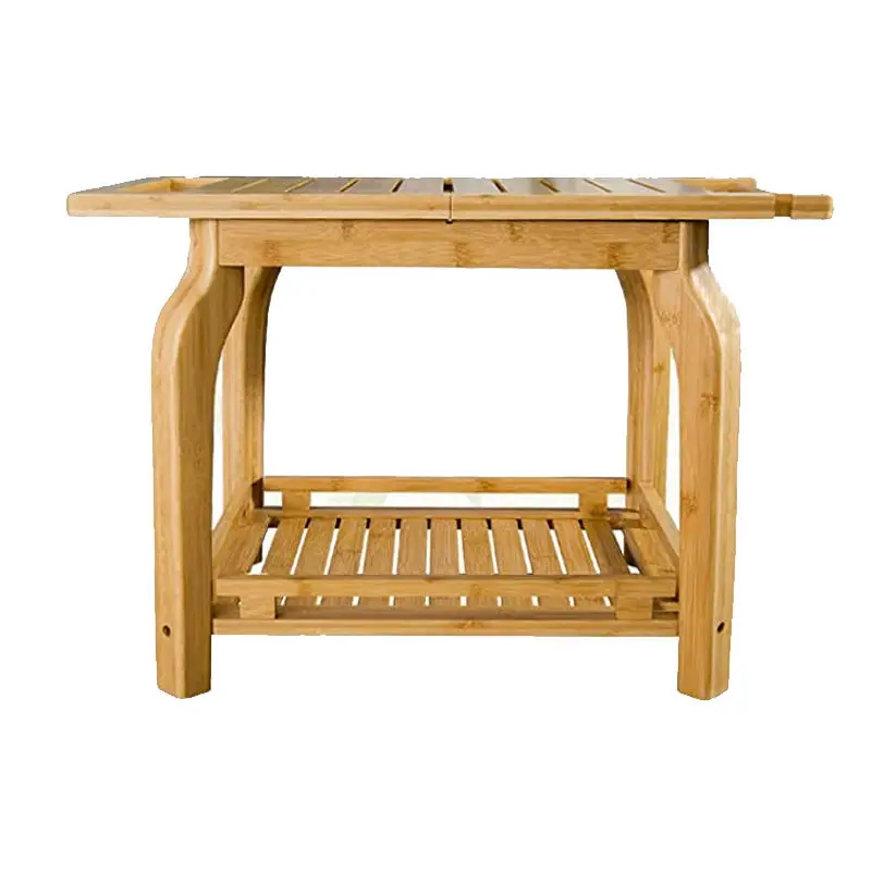 2-Tier Bamboo Shower Bench for Inside Shower Shaving Legs 25 Inch Waterproof Bathroom Bench Shower Stool with Storage Shelf