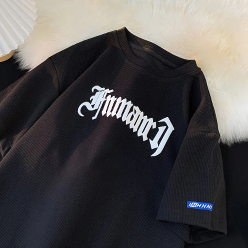 custom logo mens clothing manufacturers puff printing Embroidered tshirt embossed Waffle pattern Fabric cotton t shirt design
