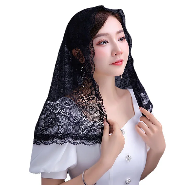 Muslim Church Veil Mass Prayer Headdress Lace Layers Tulle Wedding Veils Exquisite Lace Edge Flower Bridal Veils For Women