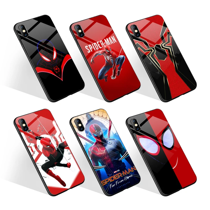 Custom print Spider Man Glossy Toughened glass phone case for iPhone 12 7/8 Plus X XS XR 11Pro Mobile phone Cases