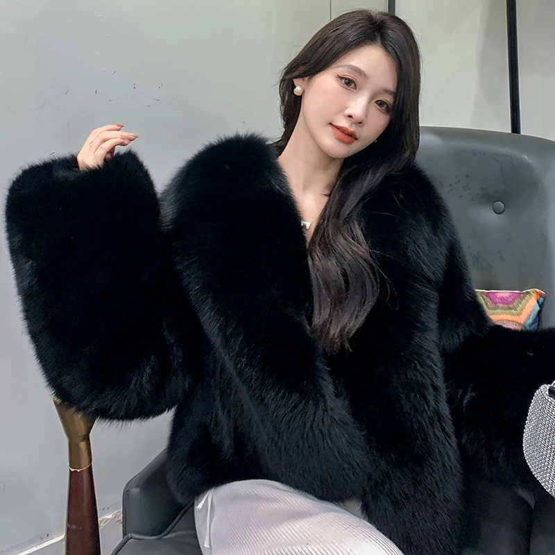 New Product Elegant Fur Women Winter Warm 100% Real Fox Fur Coat Outwear Genuine Warmth White Fox Fur Coat