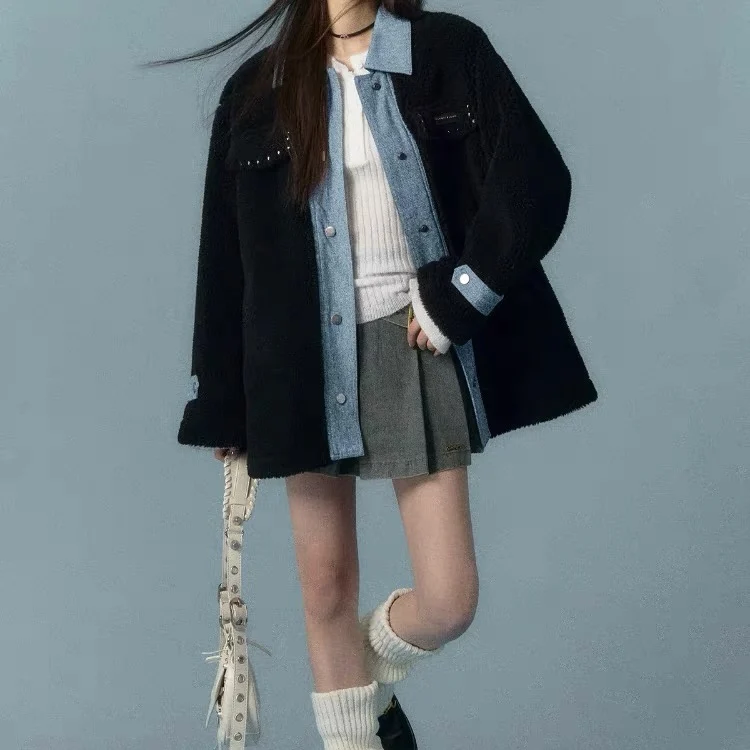 Denim patchwork wool jacket