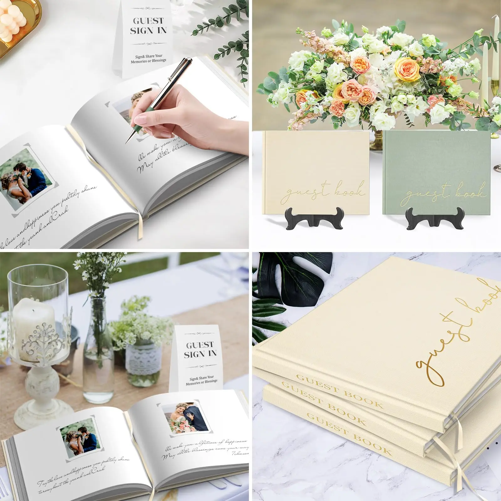 Myway Wedding Guest Book with Table Sign and 216 Photo Corners Stickers, Hardcover Linen Polaroid GuestBook for Wedding