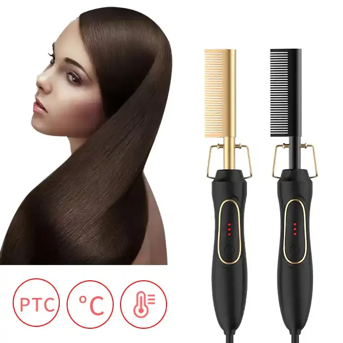 Professional Travel Electric Heatless Permanent Flat Irons Hot Comb Brush Automatic Curler Straightening Hair Straightener Comb
