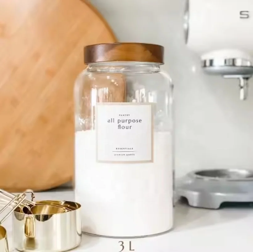 2750ml Big glass jar with Acacia wood lid glass container cookies jar kitchen storage canisters set