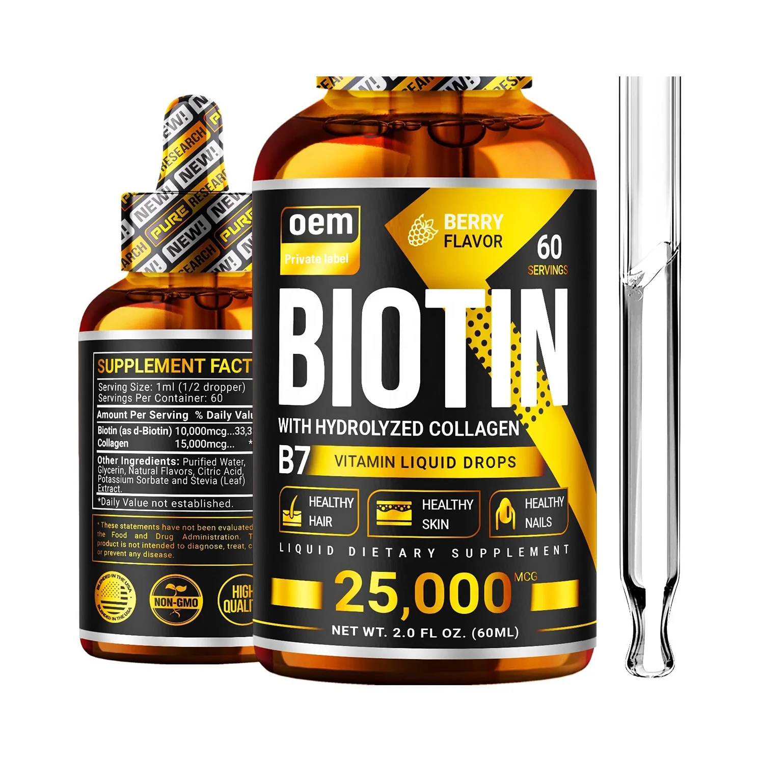 Biotin Collagen Liquid Drops Vitamin For Hair Growth,Strong Nails Glowing Skin Care Fast Hair Growth Liquid Collagen Drink OEM