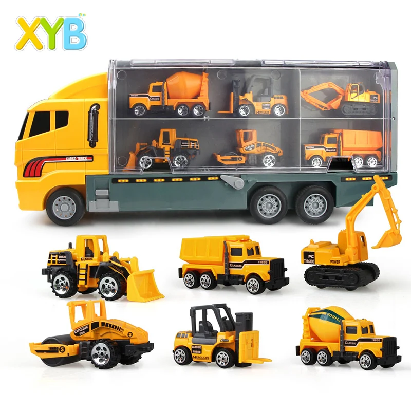 
6 in 1 Die-cast Construction Truck Vehicle Car Toy Set Play Vehicles in Carrier Engineering Cargo Truck Models 